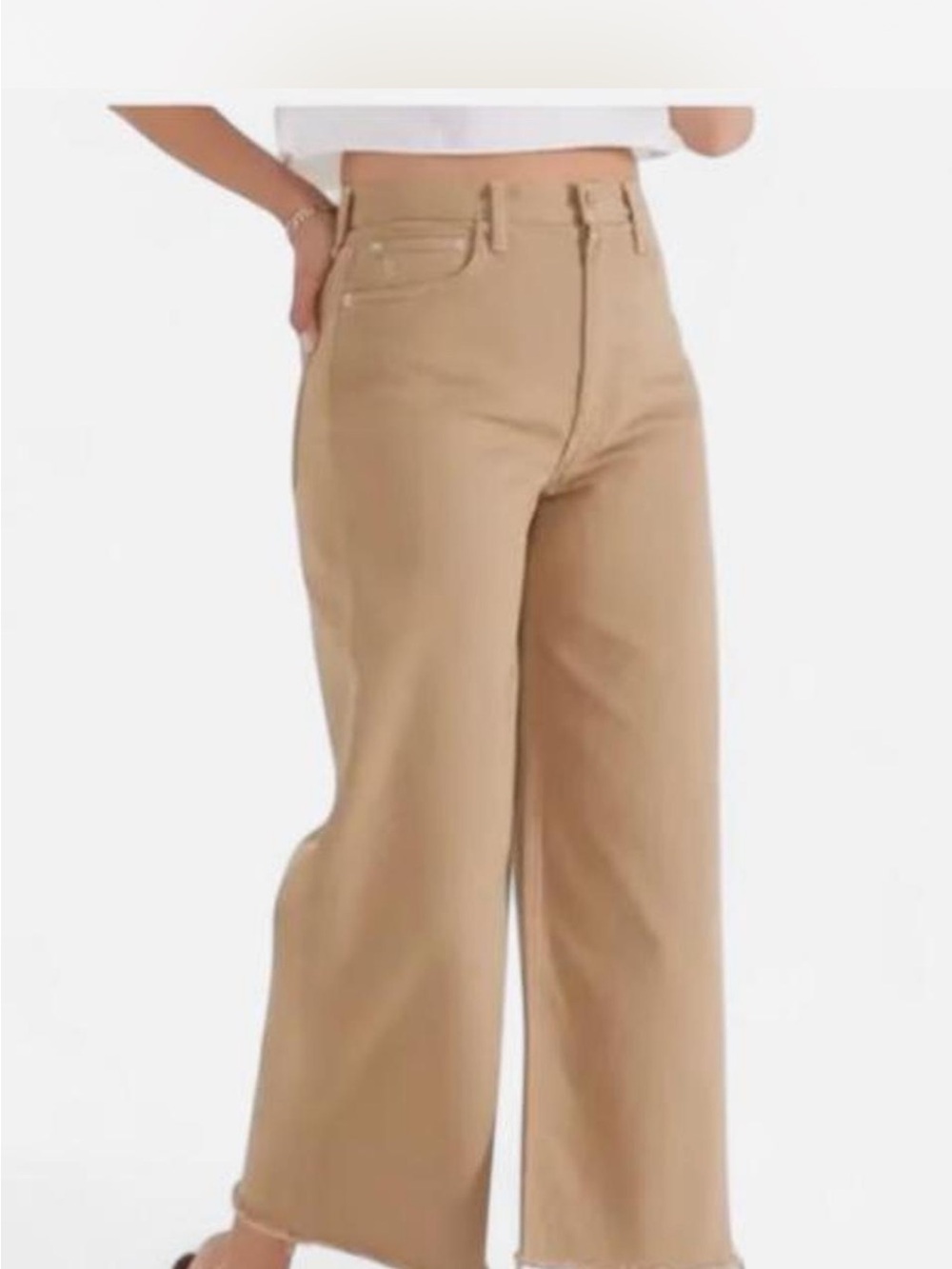 ÉTICA Devon Wide Leg Crop Jeans Size 28 Tan Khaki Raw Hem Boho Casual